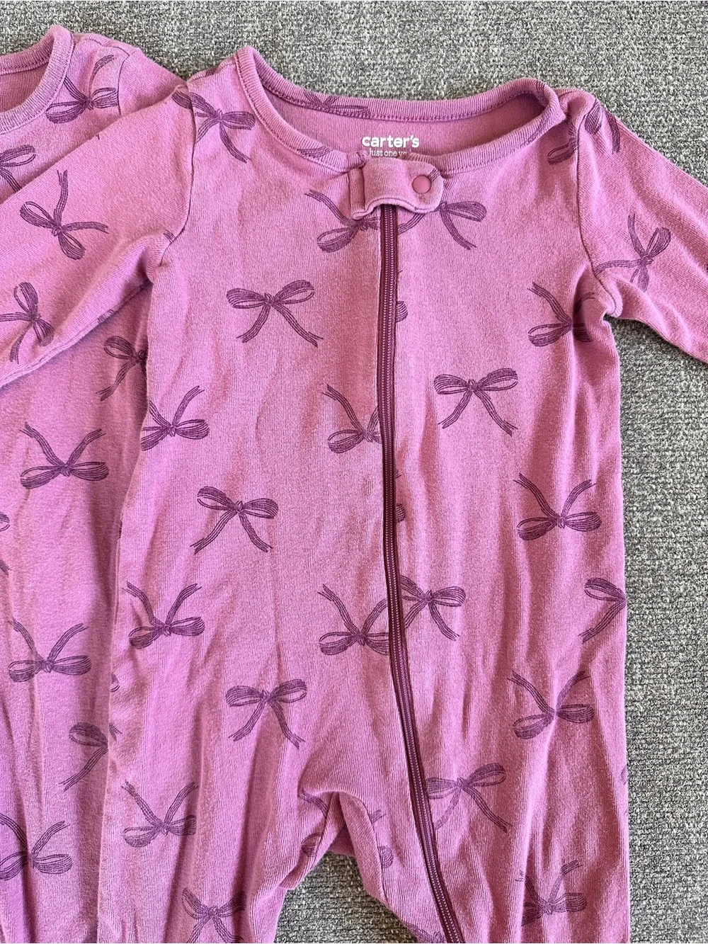 Carter's Pink Bow-Print Footed One-Pieces Twin girls matching pajamas